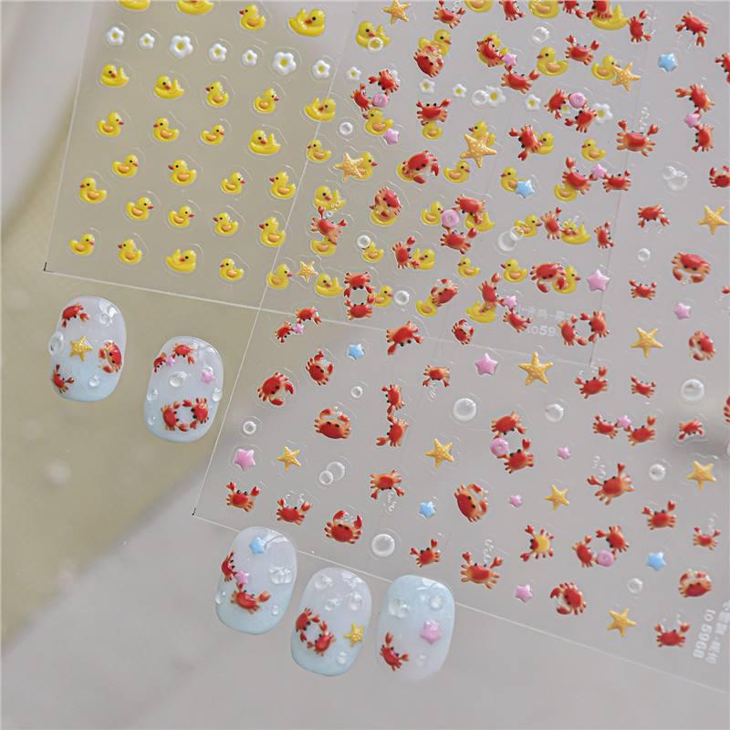 1Pcs 3D Cartoon Nail Art Stickers With Cute Crab Duck Starfish Designs Self Adhesive For Home Diy And Professional Salon Use