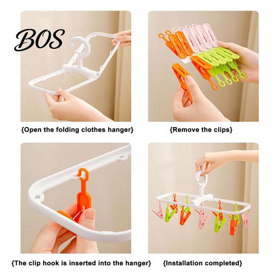Plastic Clothing Clip Clothes Drying Rack with 12 Clips, Heavy Duty Rotatable Compact Solution Foldable Hanger, Anti-Slip Organizer for Underwear And