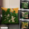 Green Illustration Cushion Cover Natural Linen Organic Fabric Double-Sided Printing Sofa Home Decor Gift Pillow Case