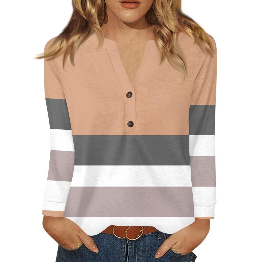 Dámské tričko s potiskem, knoflíky, dlouhý rukáv, denní, víkendová móda, základní, výstřih do V, běžný top