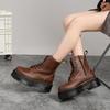 Couple thick bottom hole locomotive boots women, side zipper mad horse brown short boots leather muffin bottom tooling