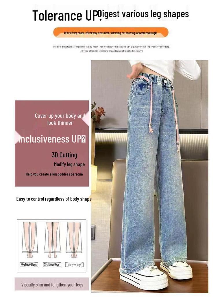 Bestickte Wide-Leg Jeans für Mädchen für Frühling & Herbst - Gerader & Lockerer Schnitt für Kleine & Ältere Mädchen