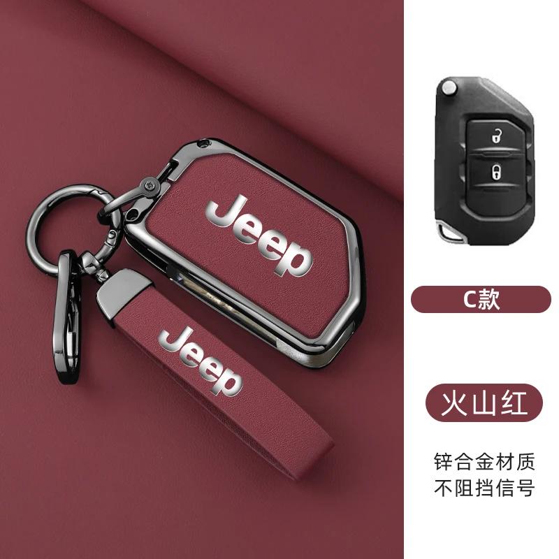 For Jeep Metal Leather 2 3 4 Buttons Car Flip Key Case Cover For Jeep Gladiator JT Sahara JLU Wrangler JL Rubicon 2018 2019 A
