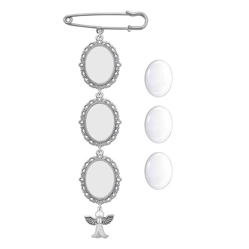 Wedding Bouquet Photo Charm Angel Pin Brooch Boutonniere Lace Frame for Wedding Shower Bride DIY Photo Pendant Brooch