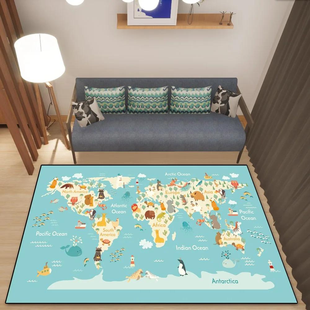 World Map Rug European and American Retro Dirty Resistant Easy Cleaning Flannel Carpet Living Room Bedroom Mat Home Decor New