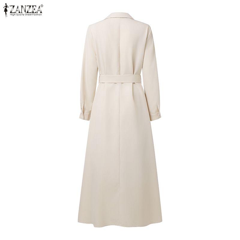 ZANZEA Women Turn Down Collar Long Sleeve Casual Spring Autumn Long Dress