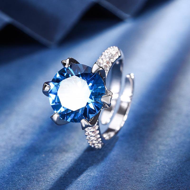 

Jewelry Copper Bottom Gold Plated Simulation Corundum Round Black Gold Classic Six-Claw Ring Female 12Mm