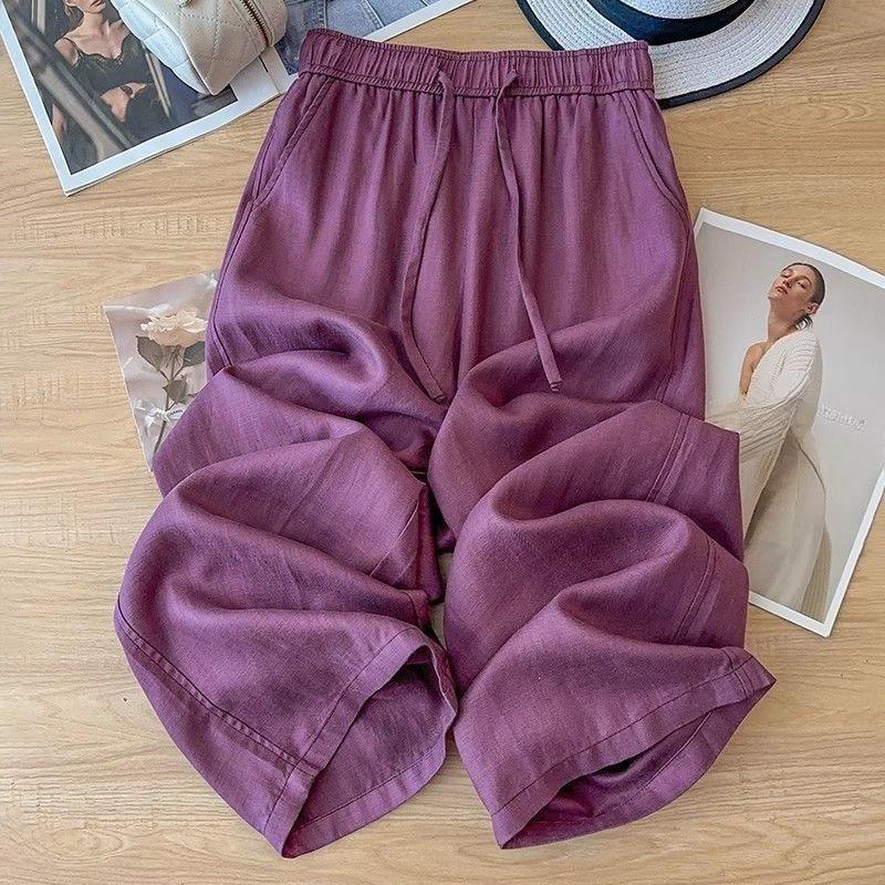 Women Linen Wide Leg Pants Summer High Waist Relaxed Fit Casual Trousers Loose Floor Length