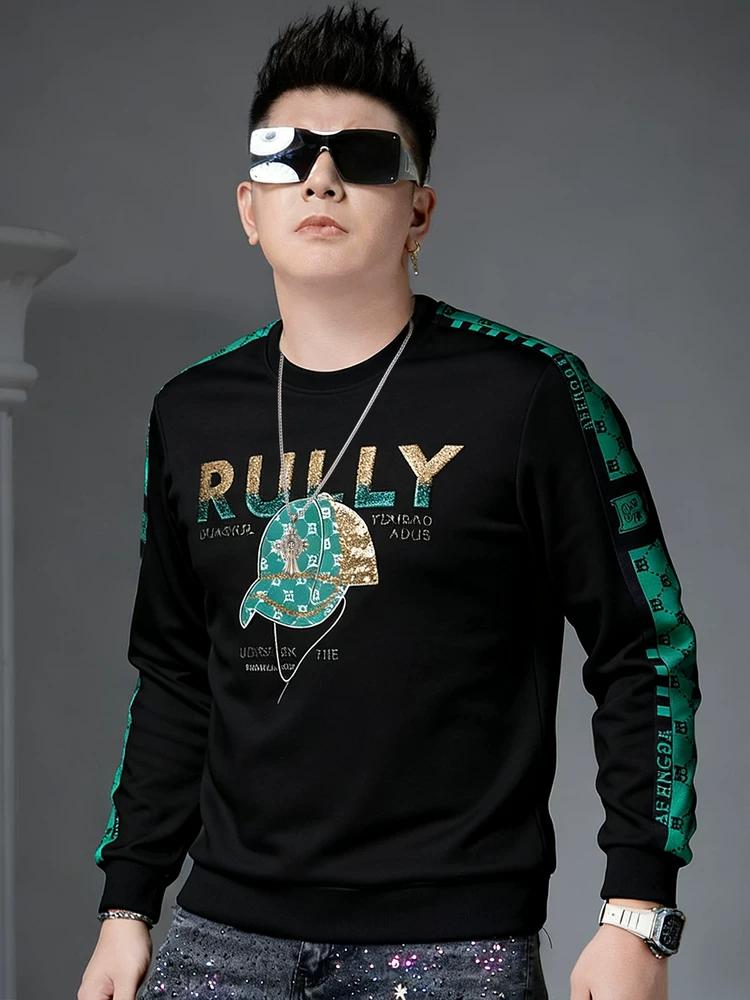 European High-End Embroidered Sequin Crewneck Sweatshirt for Men, 2025 New Autumn Trendy Brand Long-Sleeve Top