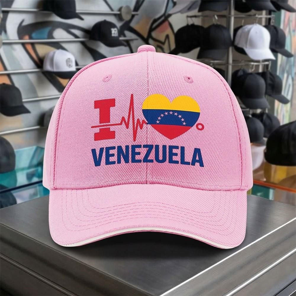 I Love Venezuela Heartbeat Graphic Baseball Cap Adjustable Polyester Casual Hat