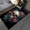 Skull Floral Art Carpet with Roses and Leaves On Black Background Suitable for Use As an Anti-slip for Living Room Bedroom Sofas