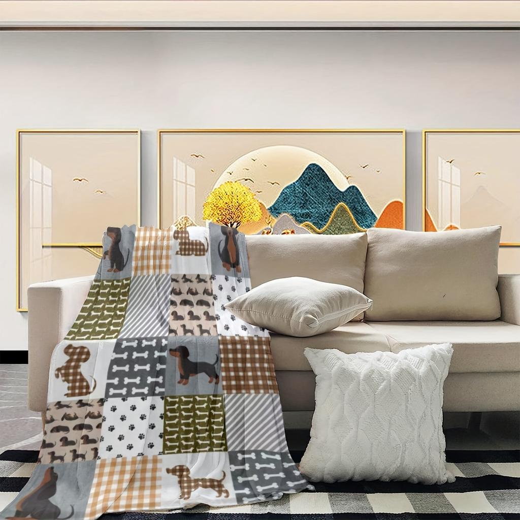 Lovely Animal Flannel Blanket Grid Dog Printed for Kids Bedroom Decoration Warm Soft Comfertable Blanket for Sofa Chair