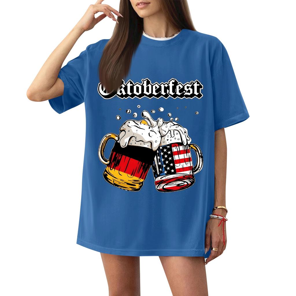 Women's Oktoberfest T-Shirt - Casual Letter Print Short Sleeve Top, Festival Tee