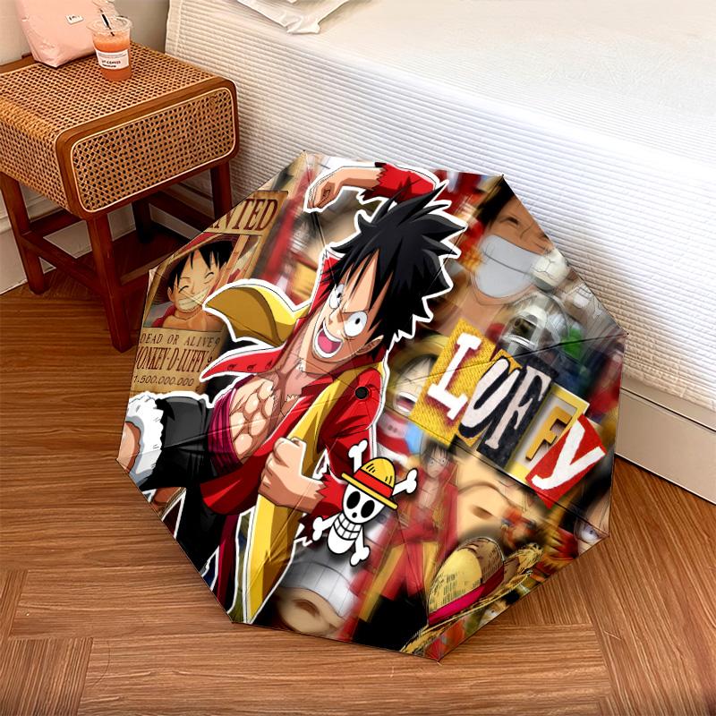 1 Adet Otomatik Katlanır Şemsiye - Anime One Piece Desenli Taşınabilir Katlanabilir Tasarım 8 Kemerli Noel Doğum Günü Hediyeleri