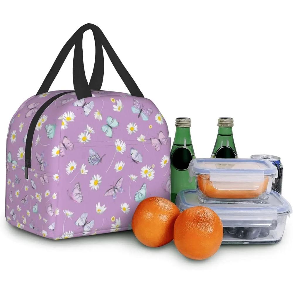 Daisy Flowers Butterfly Purple Lunch Bag Travel Work Bento Cooler Reusable Tote Picnic Boxes Insulated Container Bags for Women