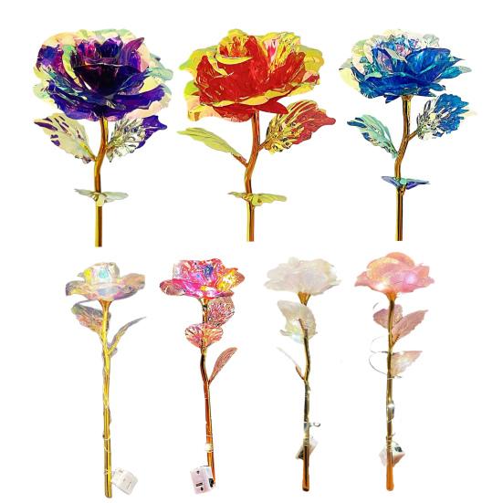 Bunte Künstliche Rose Blume Ewige Regenbogenrose Geschenke mit Lichterkette für Frauen Mädchen Mama Ehefrau Muttertag Valentinstag