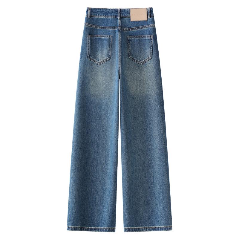 Women's High-Waist Retro Slim Jeans - Spring/Autumn 2025 Wide-Leg Pants for Pear-Shaped Body.
