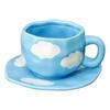 Blue Sky White Clouds Ceramic Mug and Saucer Set - Personalized Portable Coffee Cup for Couples