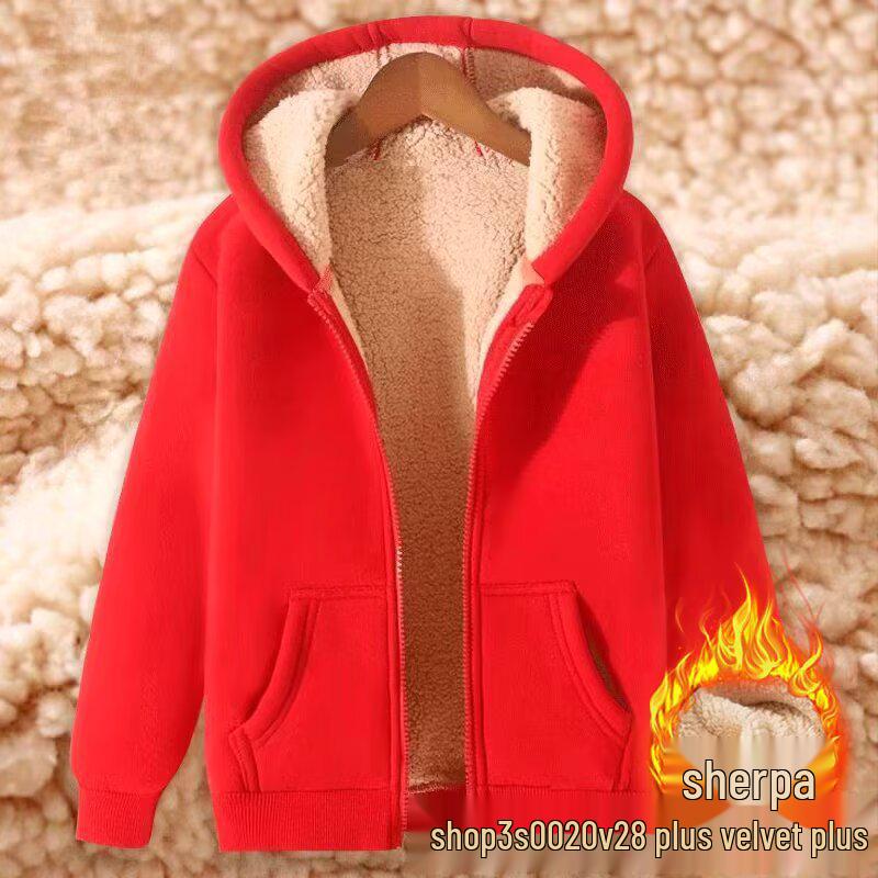 Men's Velvet-Lined Lambswool Hoodie - Warm, Loose, Casual Autumn/Winter Jacket