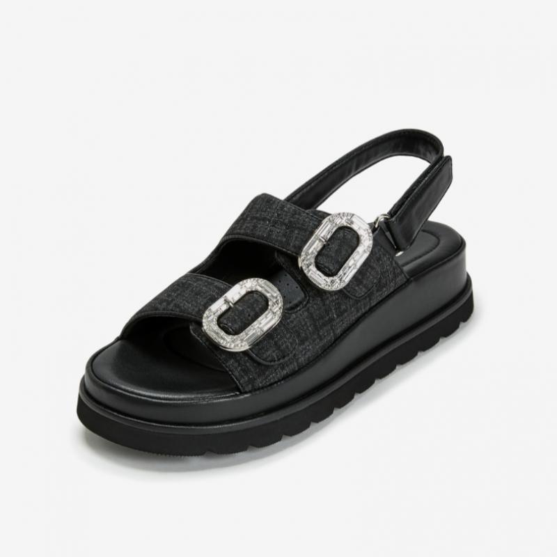 ESquire Women S Round Gem Buckle Platform SandalS Black