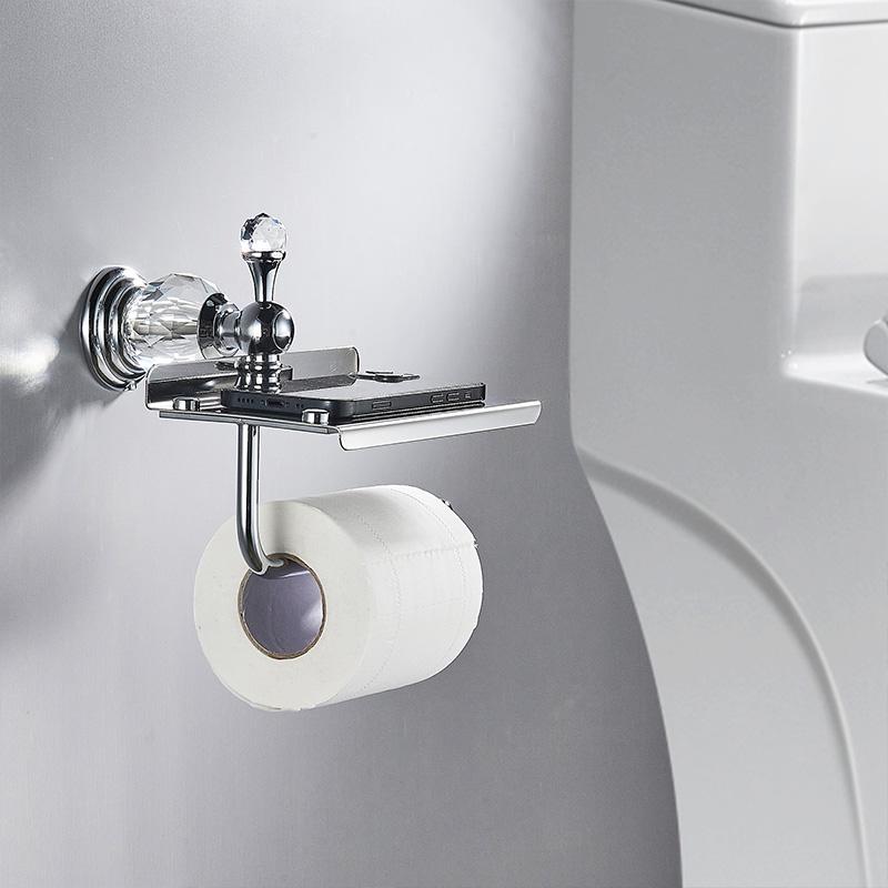 Crystal Paper Toilet Holders Wall Mount,Bathroom Tissue Roll Holder with Shelf, Toilet Accessory for Storage Gold Chrome 85486W