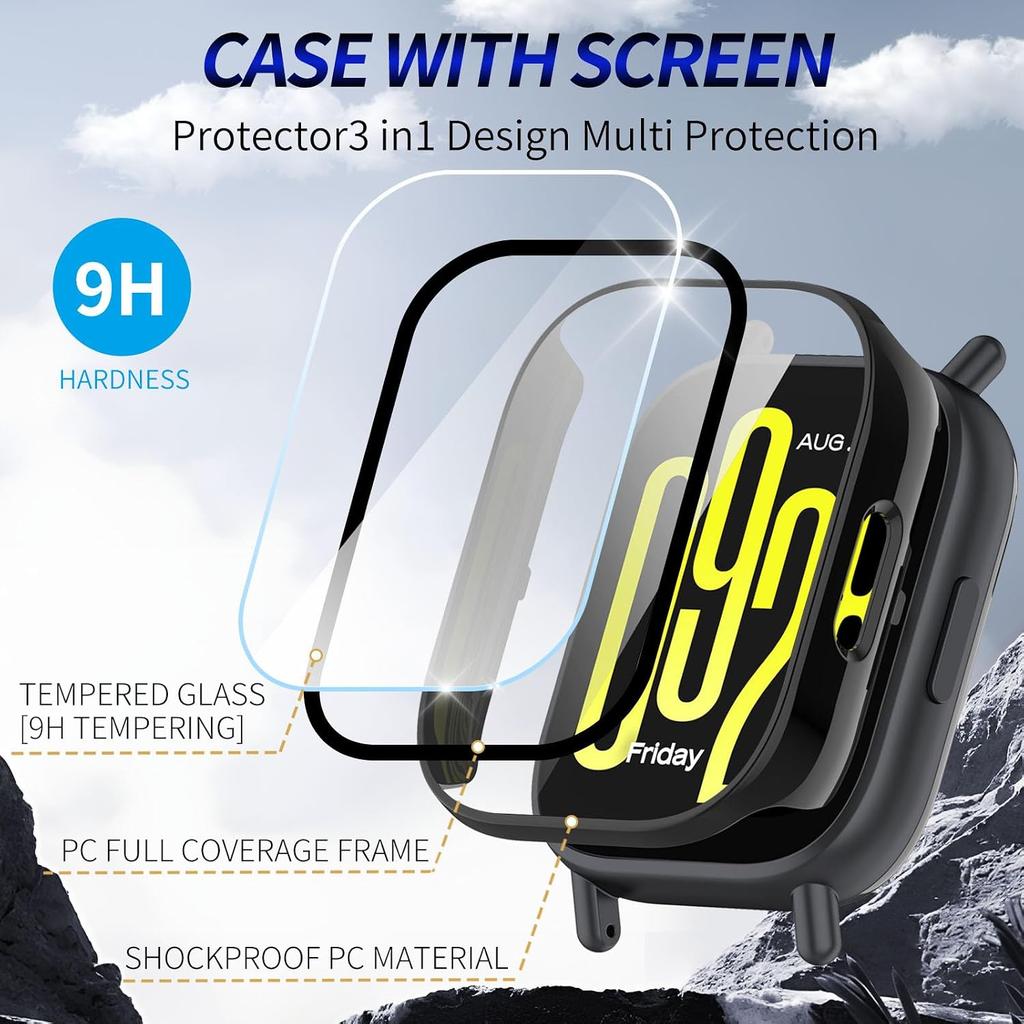 Case for Redmi Watch 5 Active, with integrated screen protector, 3-pack