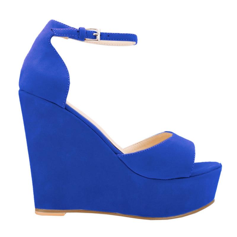 Women Sandals Sexy 12cm Peep Toe Ankle Strap Platform Wedge High Heels Sandals Party Red Wedding Dress Ladies Shoes