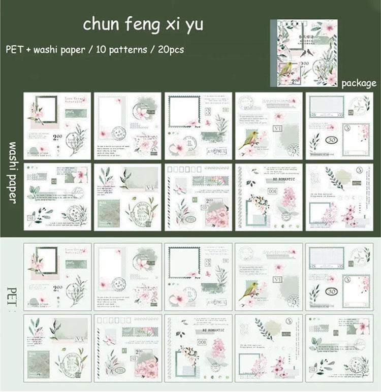 40Pcs/set Four-season Themed Dual-material Die-cut Flower Border Sticker Book DIY Junk Journal Scrapbooking Supplies Journaling Supplies