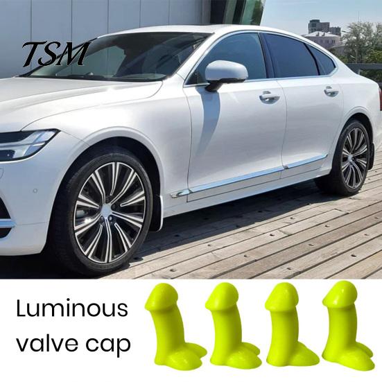 Pranks Core Tire Hats 4Pcs Novelty Spoof Silicone Valve Stem Penis Luminous Bumper Strips Car Bicycle Mountain Accessories Safe Driving