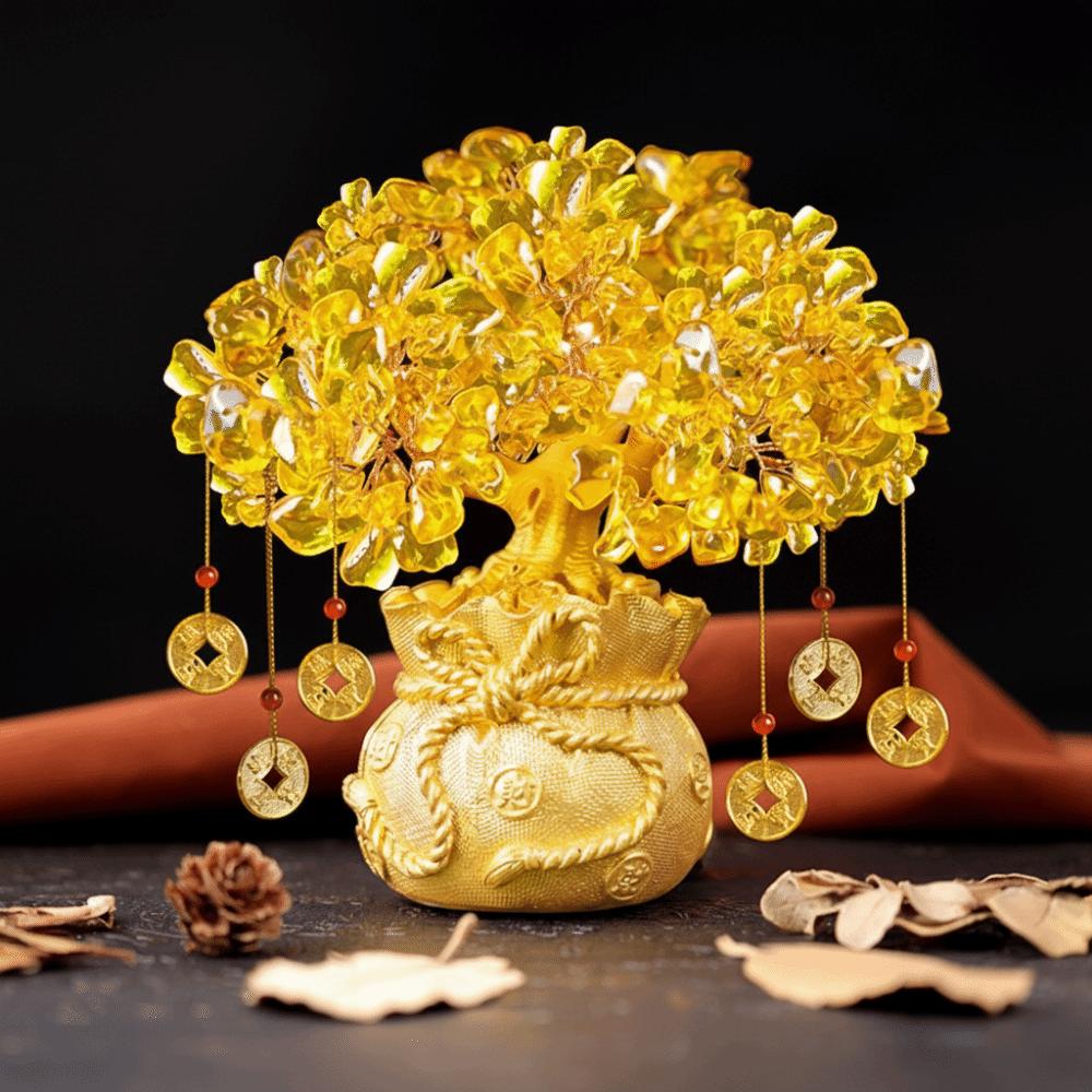 Yellow Crystal Lucky Money Tree Feng Shui Attract Wealth Crystal Wealth Tree Chinese Style Fortune Ornament New Year Decor