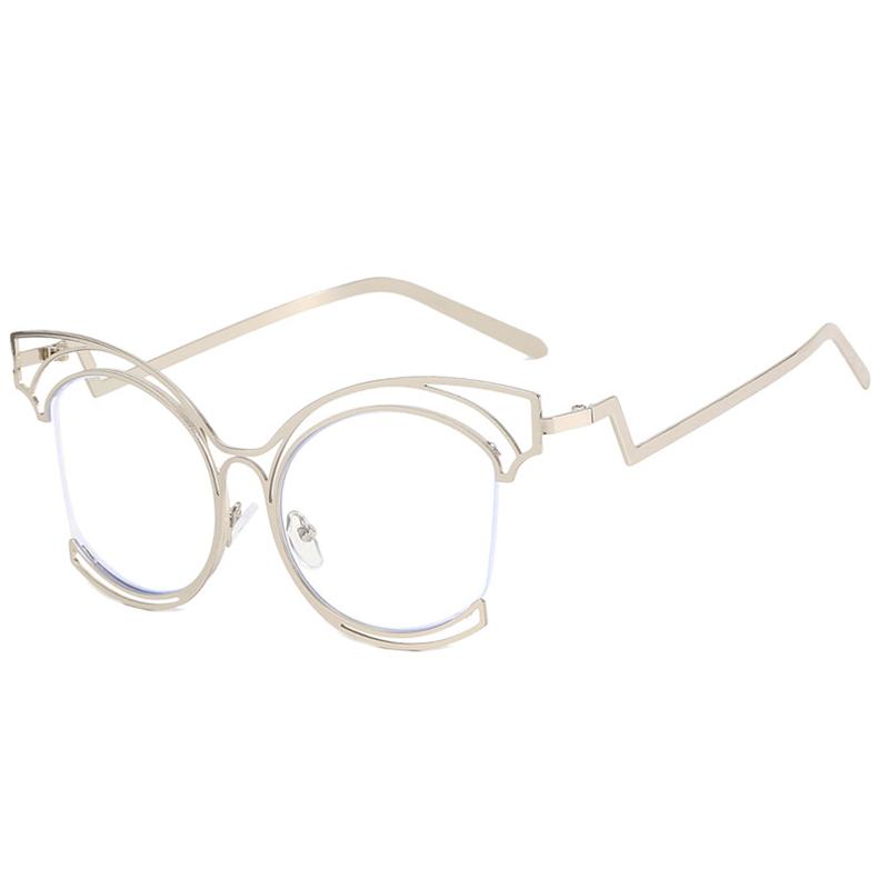 New Fashion Luxury Design Silver And Gold Round Large Frame Women's Anti Blue Light Radiation Flat Glasses Without Degree