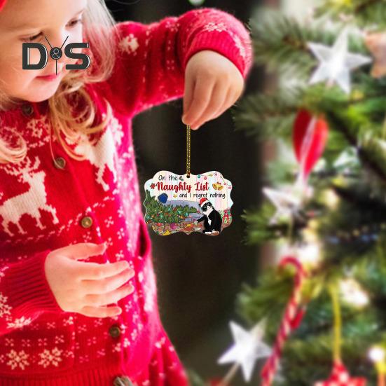 Christmas Cat Pendant Cartoon Cat with Santa Hat Ornament 2D Flat Acrylic Christmas Tree Decoration Cat Keepsake for Home Car Tree Decor