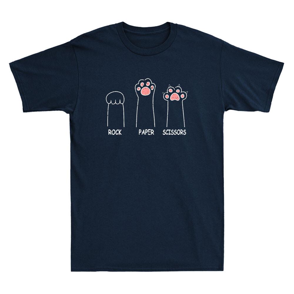 Rock Paper Scissors Hand Game Cute Paw Funny Cat Kitty Meme Retro Unisex Tshirt