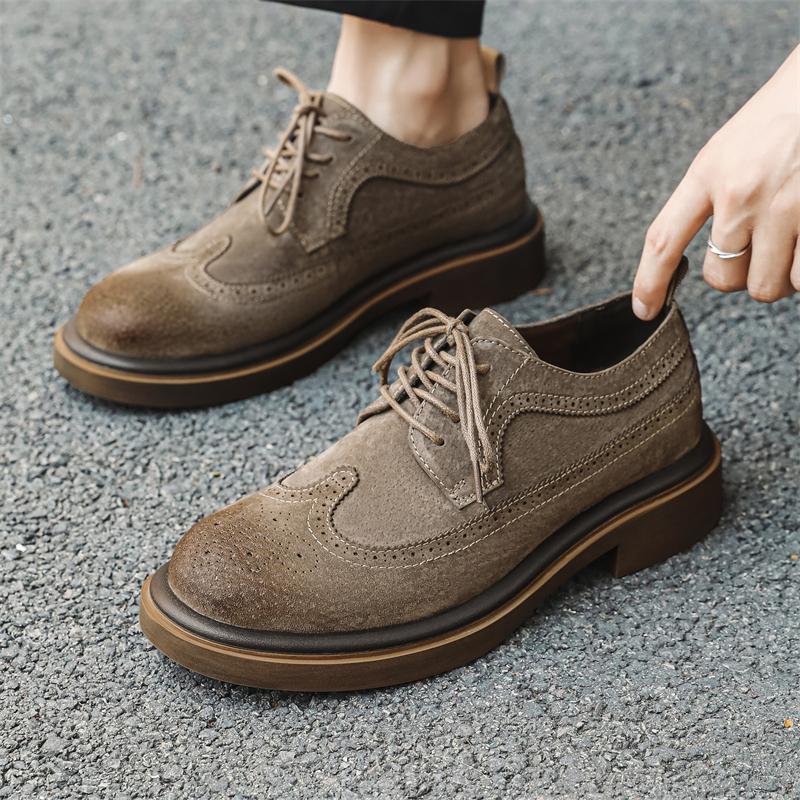 FashionLuxury Men's British Brogues Style Streetwear Vintage Thick Platform Increase Casual Leather Shoes Soft Male Dress Shoes