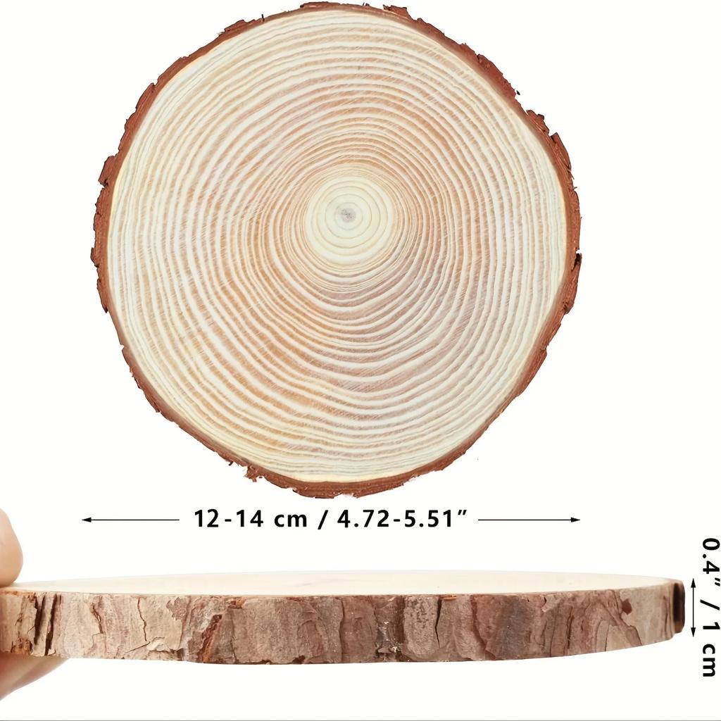 10 PCS Unfinished Pine Wood Slices for Centerpieces 5.1-5.5" Round Wooden Discs with Tree Bark Cookies Circles 0.39" Thickness