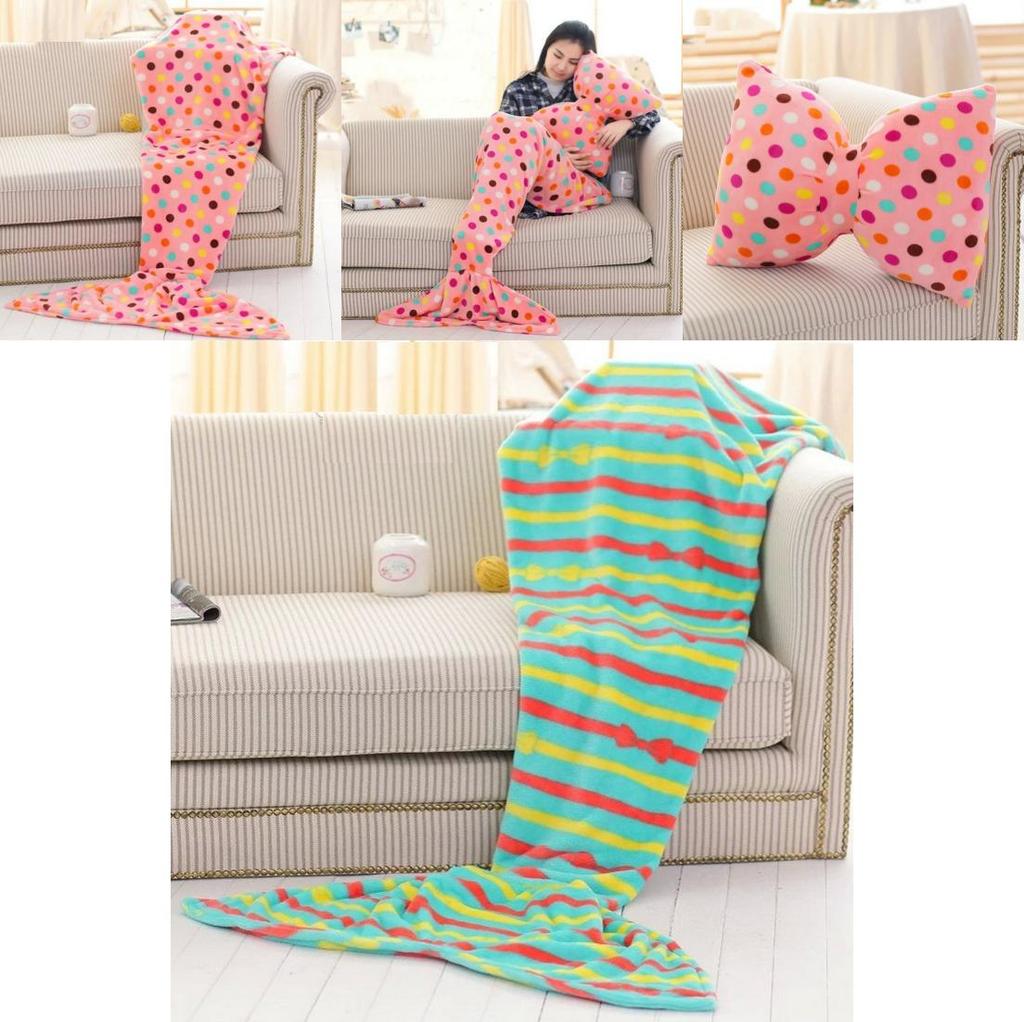 Mermaid Tail Plush Blanket With Bow Design For Cozy Home Lounge And Gift For Women