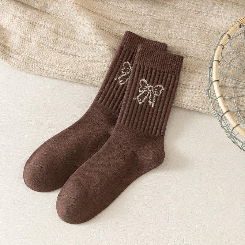 Bow-patterned Mid-calf Socks for Women Thin and Breathable for Spring and Summer Ballet-style Solid-colored Long Socks for Women In Summer