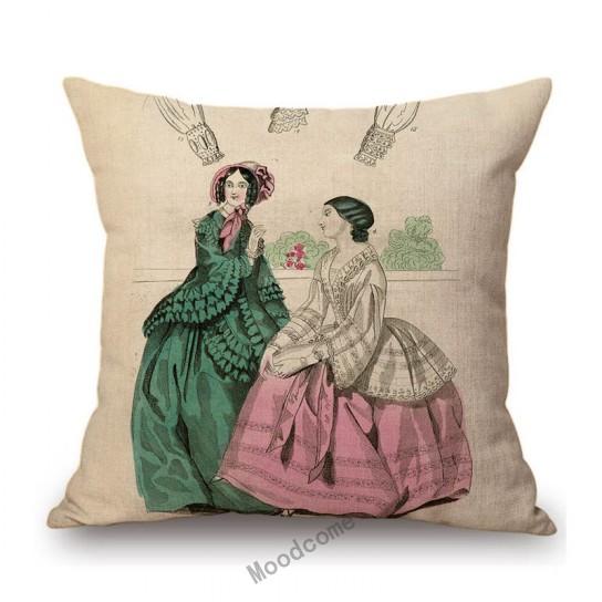 Antique Fashion Book Ettiquette Lady Dress European Costume Elegant Wear Cotton Linen Sofa Throw Pillow Case Chair Cushion Cover