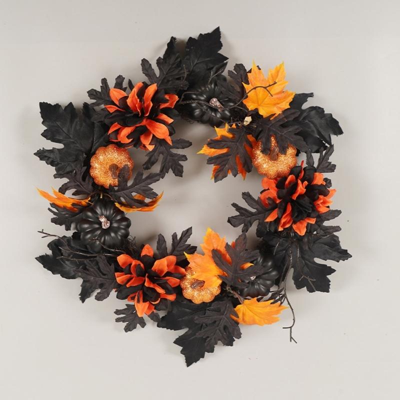 Artificial Leaves Wreath Halloween Wreath Decoration 40cm/15.7inch for Front Door Entryway, Porch, Wall Display Use