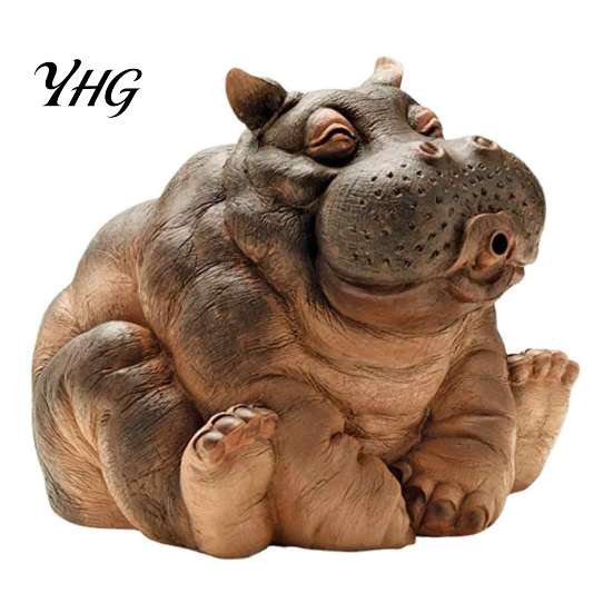 Resin Hippo Figurine Water Spitting Hippopotamus Figurine, Realistic Statue, Animal Sculpture Fountain for Garden Pond Pool Decoration Decorative