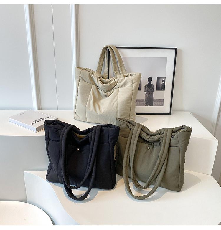2024 New Korean Ins Nylon Down Bag Women Large Capacity Urban Simple Canvas Tote Bag