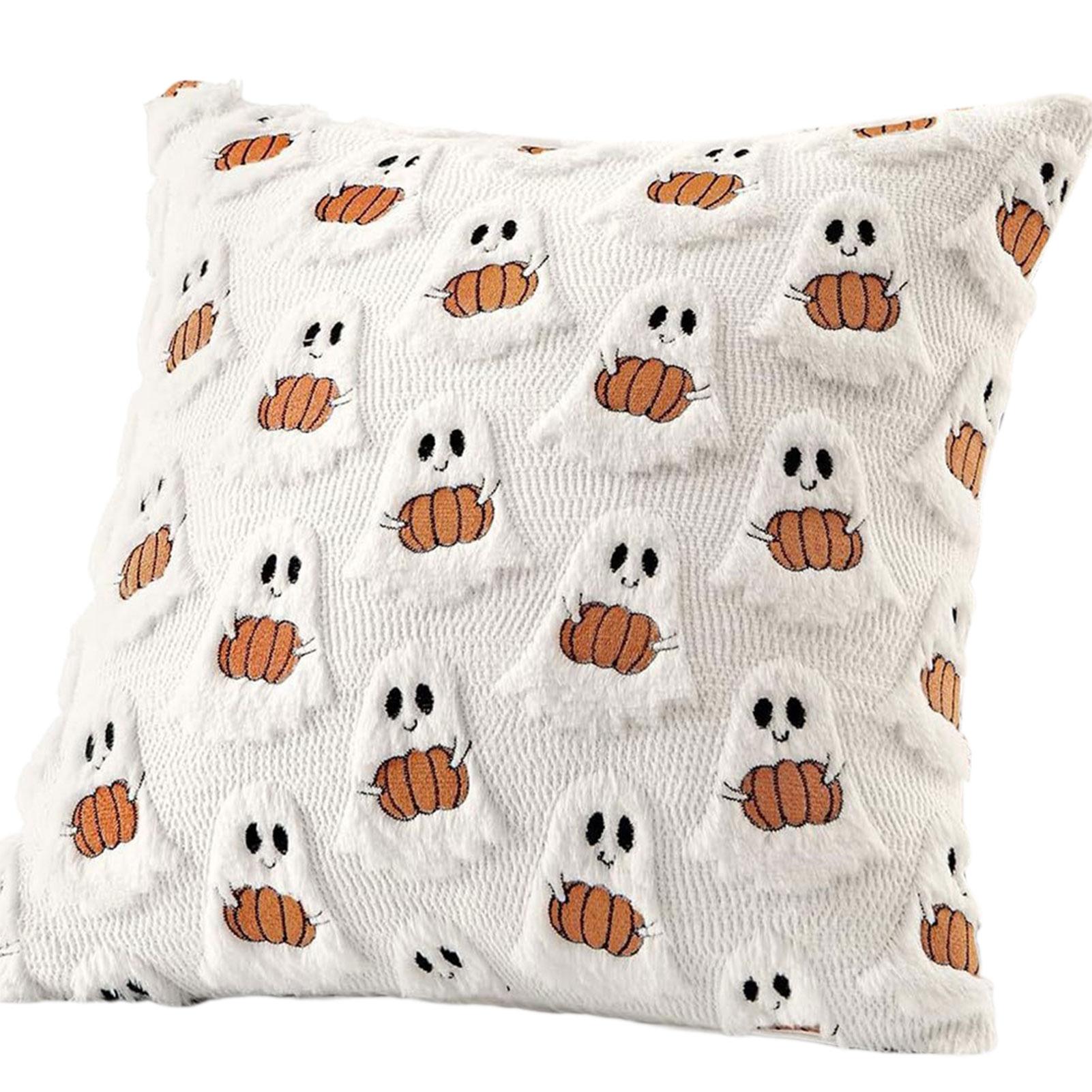 

For Halloween Pumpkins Ghosts Pillow Covers White Soft Plush Faux Fur Farmhouse Throw Cushion Cases For Fall Holiday Home Decor оранжевый