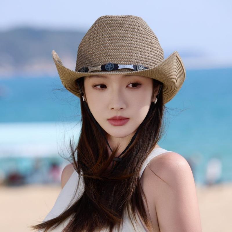 Straw hat men's and women's seaside beach hat British straw hat summer vacation beach sunshade sun hat