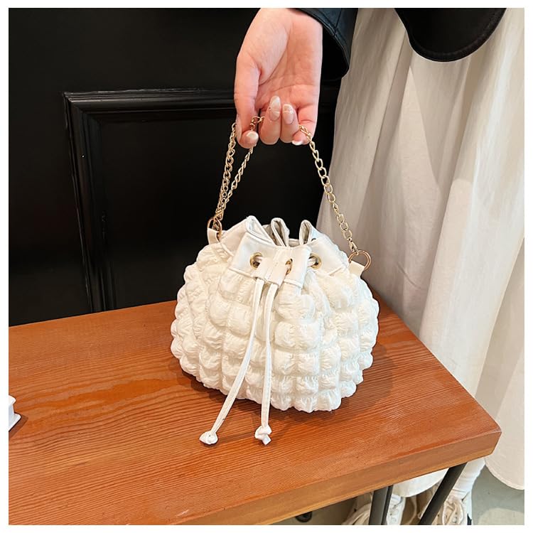 Suitcase Company GPT Popcorn Bag, Drawstring Shoulder Bag, Crossbody Bag, Women's, Small Mini Bag, Korean Popcorn Waffle Design, White