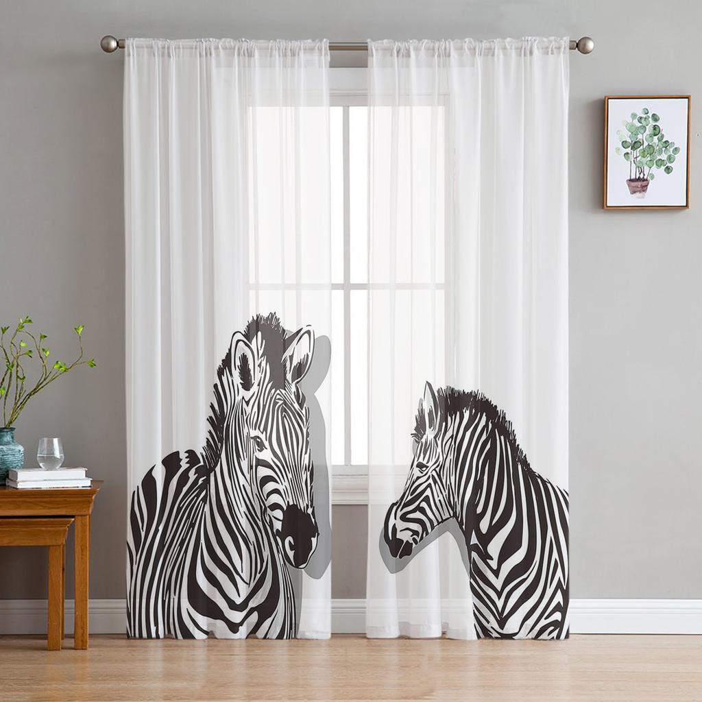 Luxury Sheer Window Curtains Zebra Skin Texture Kitchen Bedroom Living Room Tulle Curtains Study French Window Chiffon Curtains