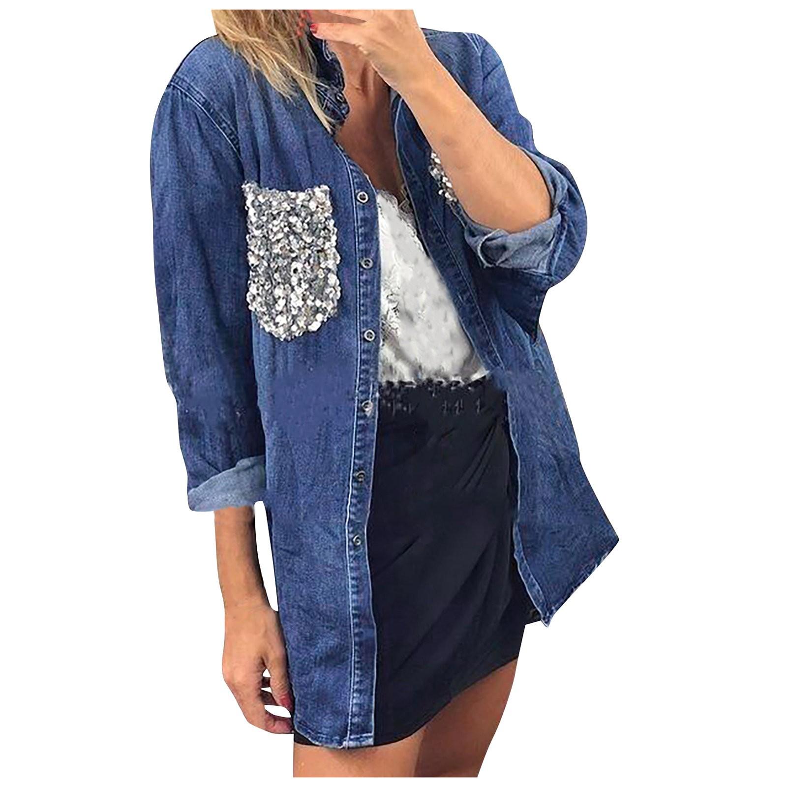 

Женская джинсовая куртка оверсайз, длинная джинсовая куртка бойфренда S синий