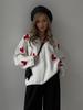 2023 European & American Style Women's Heart Embroidered Wool Cardigan - Long Sleeve, Thick Knit for Autumn & Winter