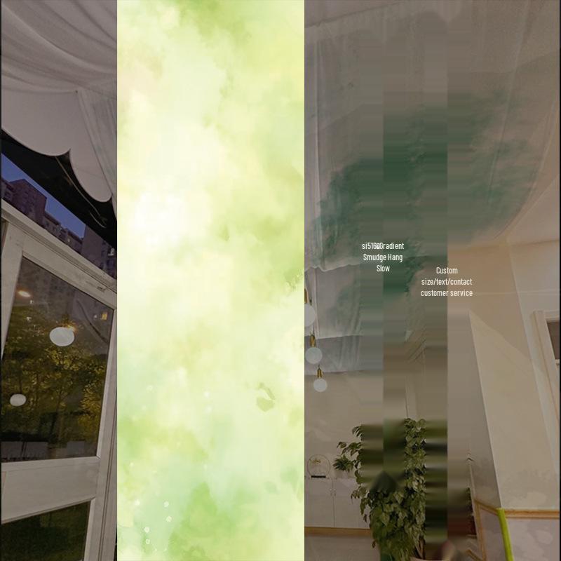 Chinese Ancient-Style Gradient Green Gauze Curtain for Ceiling Decor and Weddings