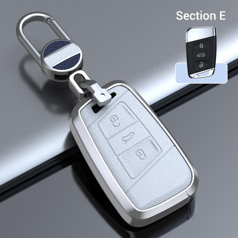 Zinc Alloy Cowhide Car Remote Key Case Shell Fob For VW Volkswagen Passat B8 Magotan For Skoda Kodiaq Superb A7 Smart Keyless