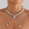 Multi-layer Heart-shaped Fringed Pearl Neck Chain Necklace Vintage Star Pendant Collarbone Chain